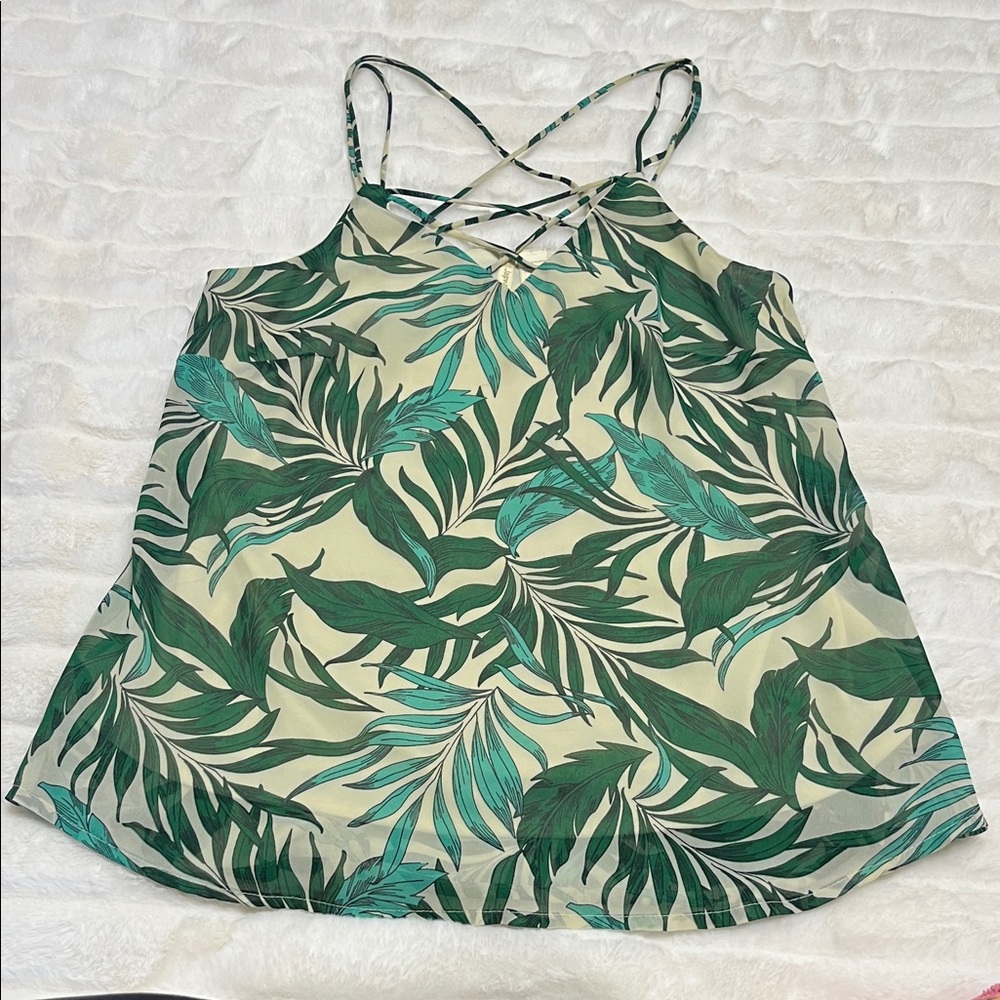 Japna Green Leaf Print Tank Top